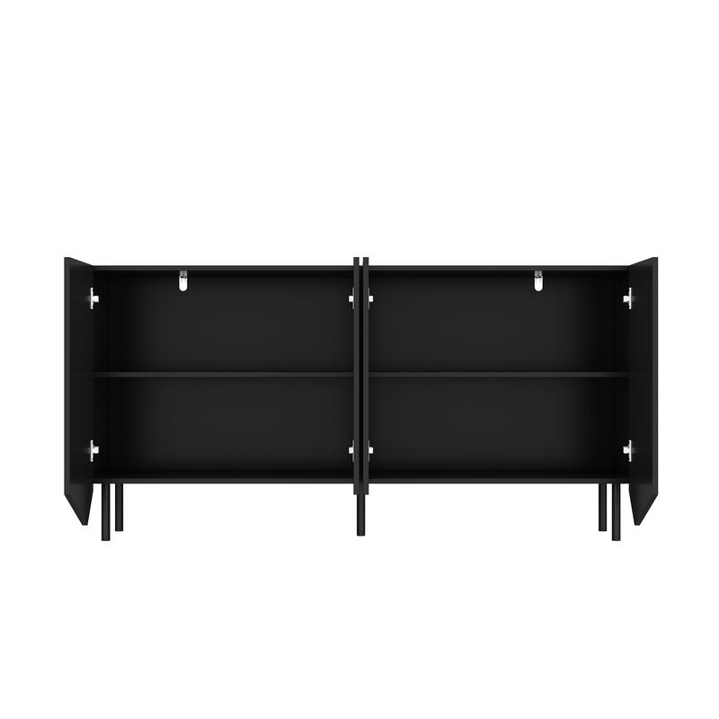 FUFU&GAGA Modern Black Sideboard with 4 Cabinet Doors, 2 Adjustable Shelves, and Tapered Legs (63" W x 31.5" H x 15.8" D), Black