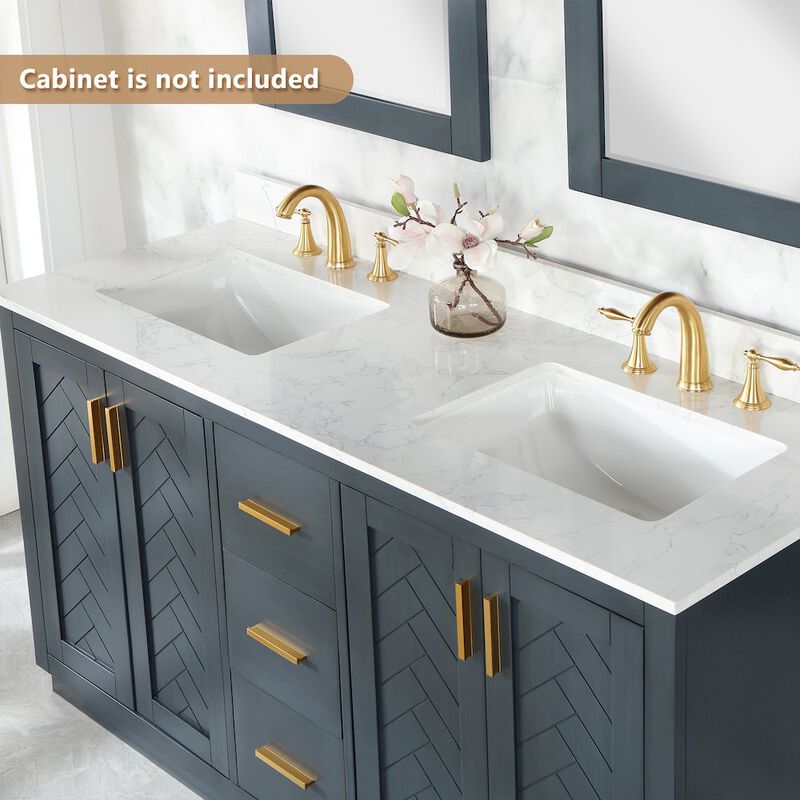 Altair Ceres 61 in. Engineered Stone Vanity Top in Grain White with Double White Sink