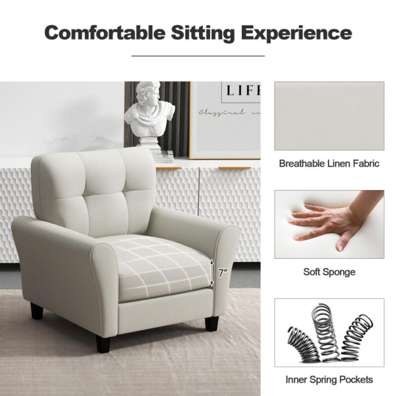 Hivvago Modern Upholstered Accent Chair with Rubber Wood Legs-Beige