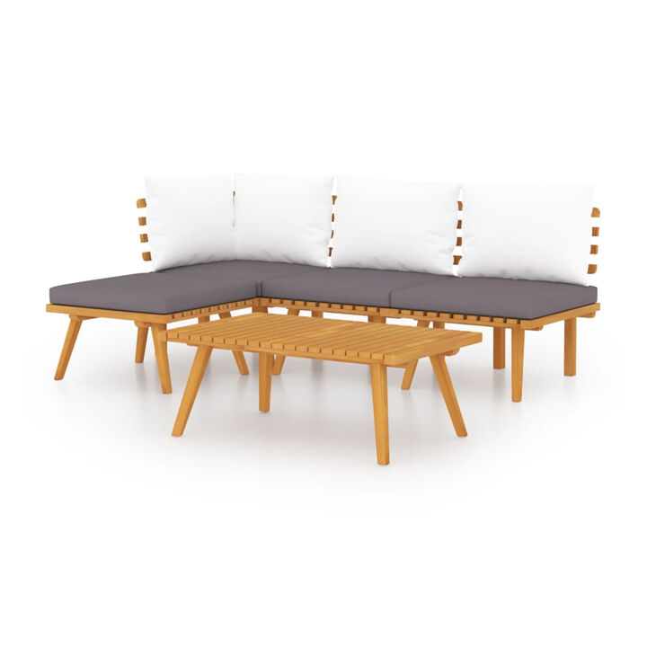 Roma 5pc Outdoor Modular Sofa Set, Table, Acacia Wood, Gray, White - Benzara
