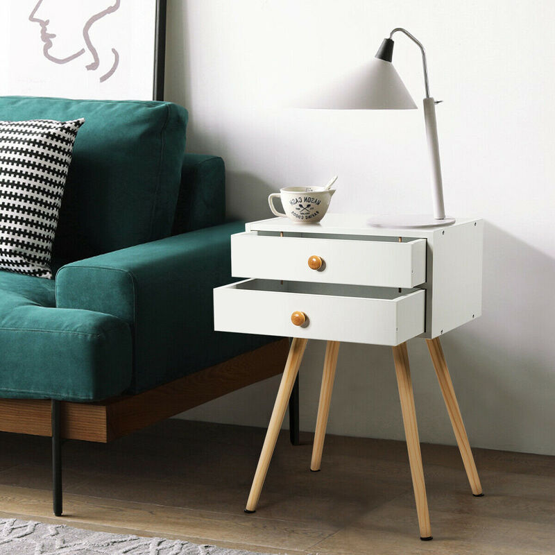 Mid Century Modern 2 Drawers Nightstand