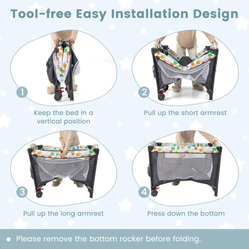 Hivvago 5-in-1 Baby Nursery Center Foldable Toddler Bedside Crib with Music Box