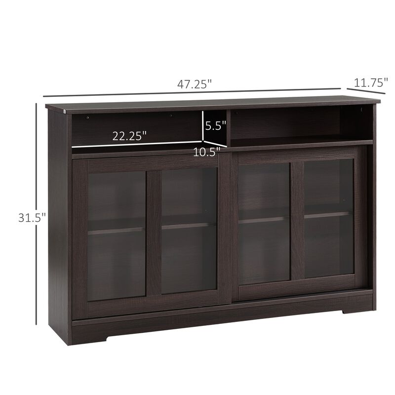 Dark Brown Kitchen Buffet: Modern Cabinet with Sliding Glass Doors