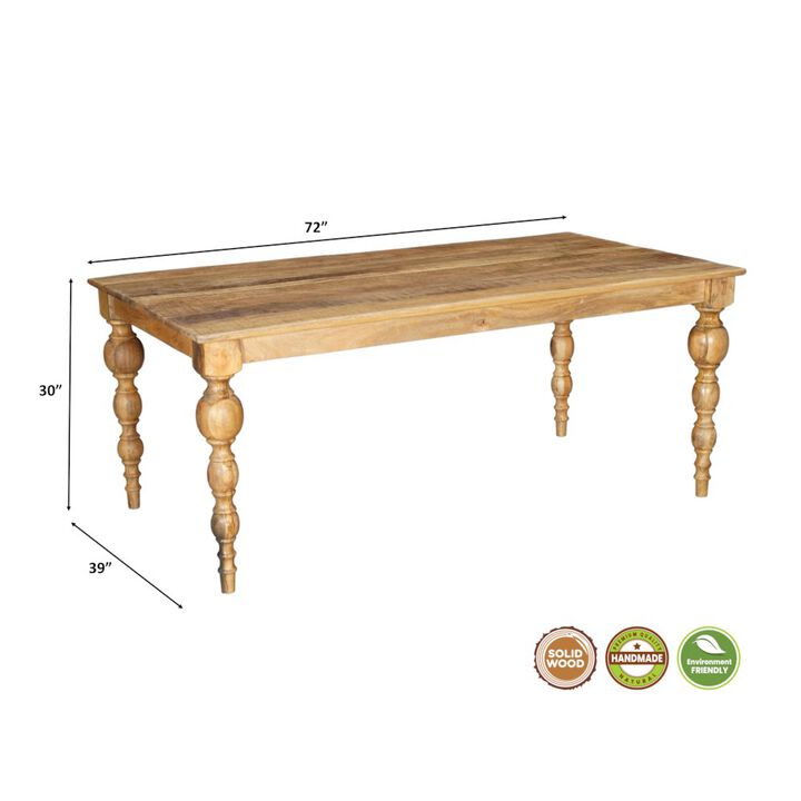 Taran Designs Renith 72 Carved Solid Wood Dining Table