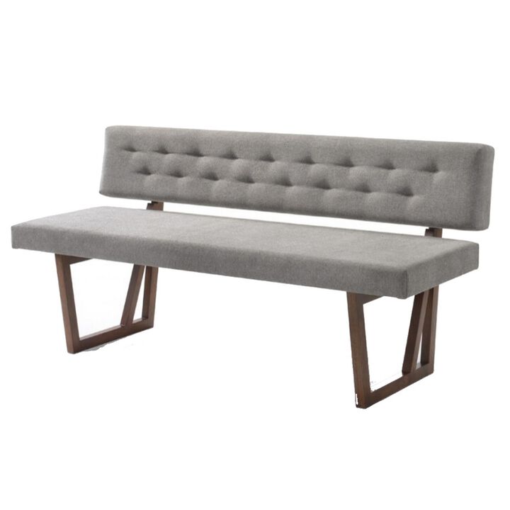 Fabric Upholstered Dining Bench with Rubber Wood Feet, Gray and Walnut Brown-Benzara
