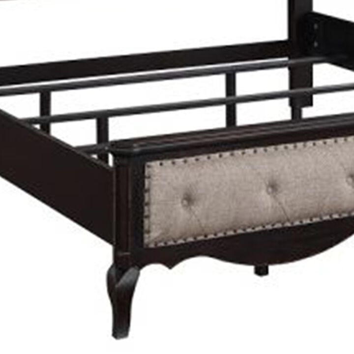 Benjara Chery California King Bed, Button Tufted Headboard, Fabric, Beige, Black