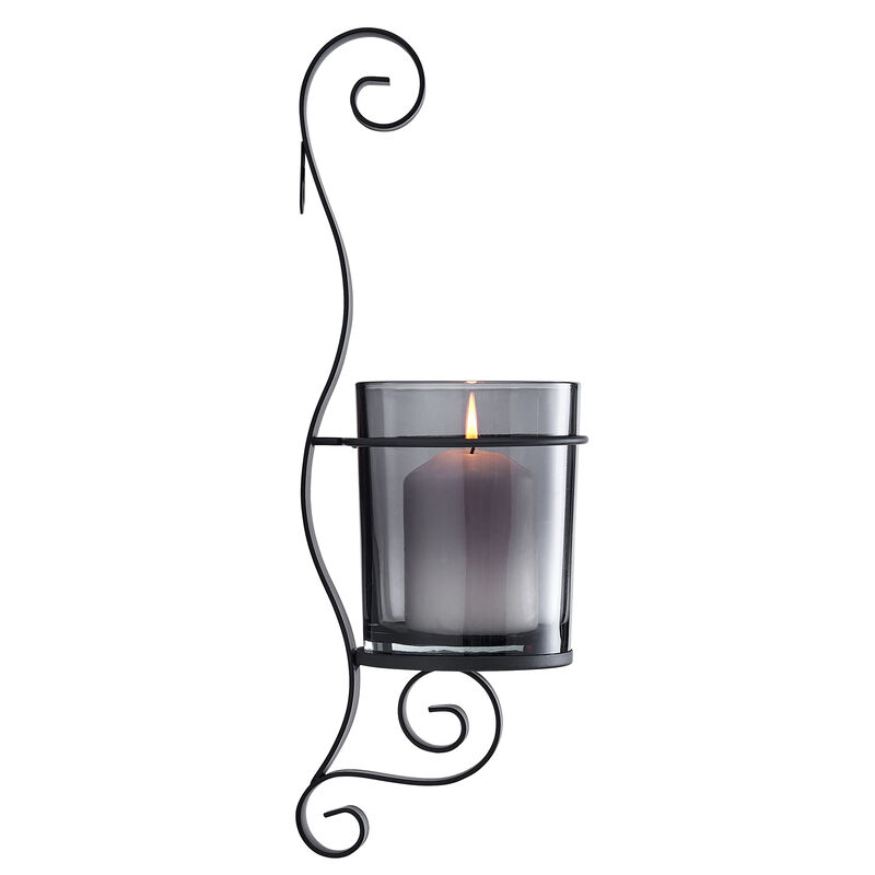 Danya B. Vintage Black Wall Sconce Candle Holder Set (2) with Smoke Glass Hurricanes