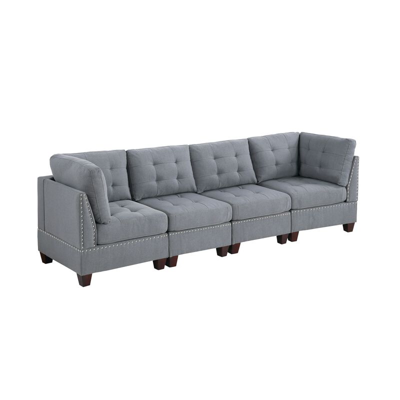 Tufted Grey Armless Chair with Wooden Legs
