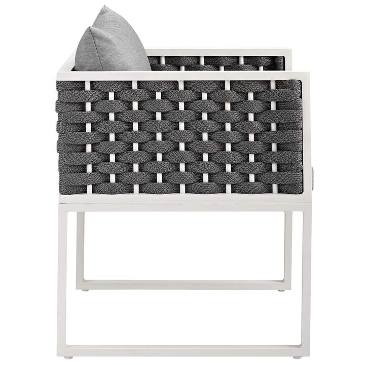 Modway Stance Outdoor Patio Woven Rope Dining Arm Chair in White Gray