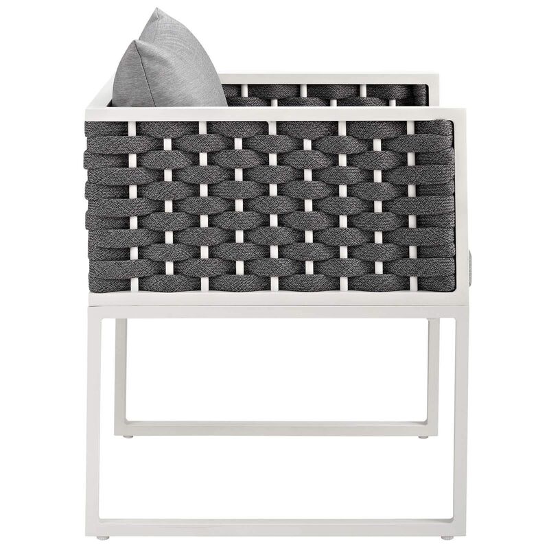 Modway Stance Outdoor Patio Woven Rope Dining Arm Chair in White Gray