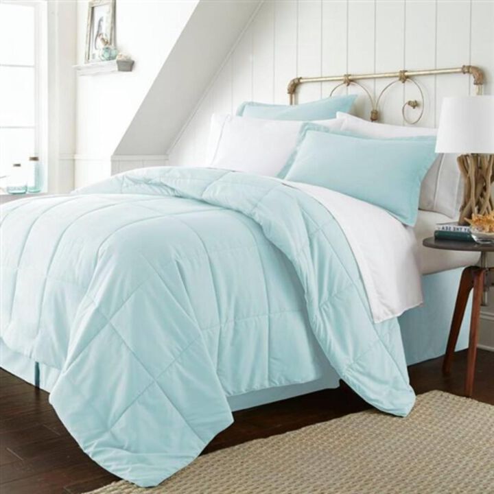 Hivvago Queen Microfiber 6 Piece Reversible Bed in a Bag Comforter Set in Aqua Blue