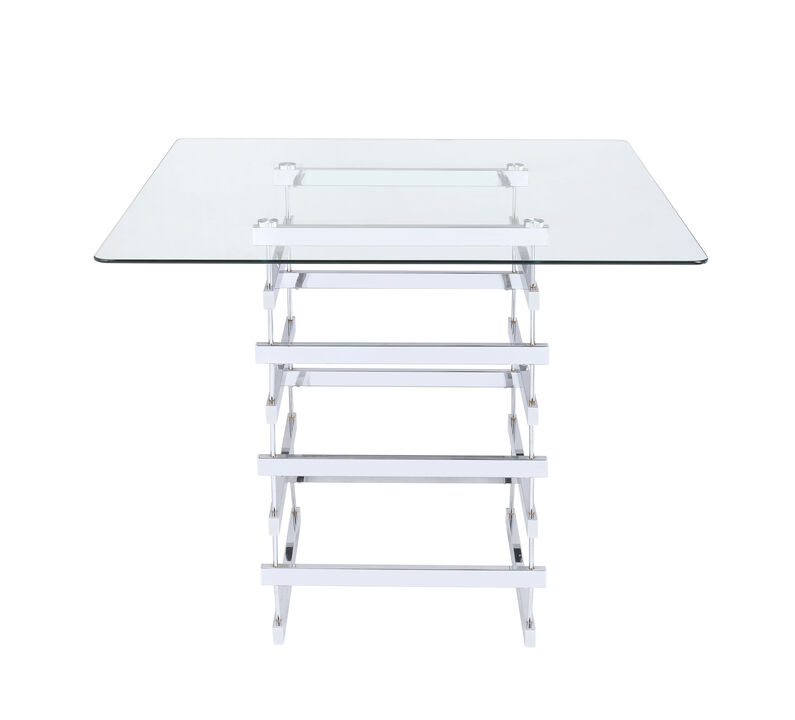 ACME Nadie Counter Height Table, Chrome & Clear Glass (1Set/2Ctn)