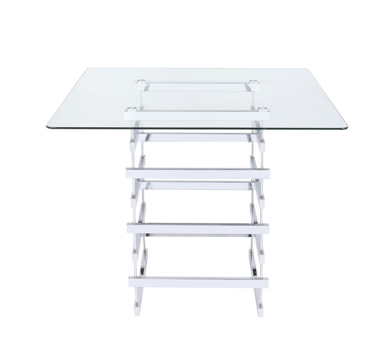 ACME Nadie Counter Height Table, Chrome & Clear Glass (1Set/2Ctn)