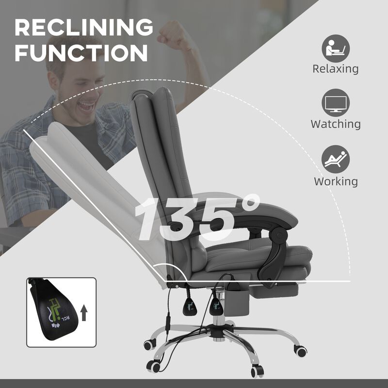 Gray PU Leather Heated Recliner: 4 Vibration Points, Footrest