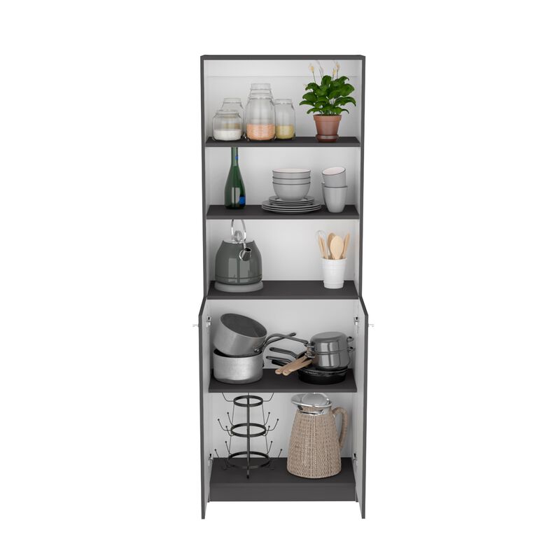 Home 2-Door Bookcase, Modern Storage Unit with Dual Doors and Multi-Tier Shelves -Matt Gray / White