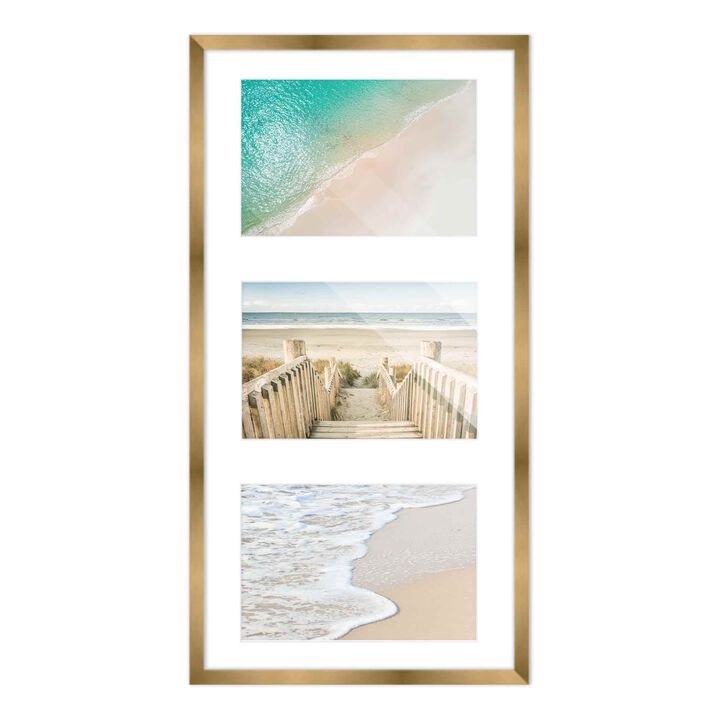 7.5x14.5 Wood Collage Frame with White Mat For 3 4x6 Pictures