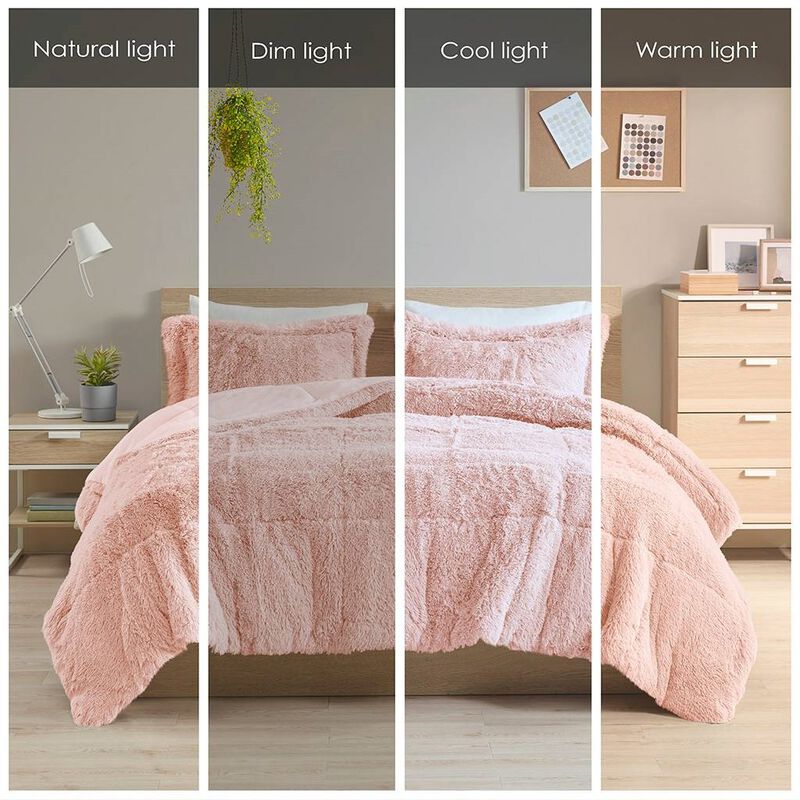 Hivvago King/CAL King Pink Blush Soft Sherpa Faux Fur 3 Piece Comforter Set with Shams
