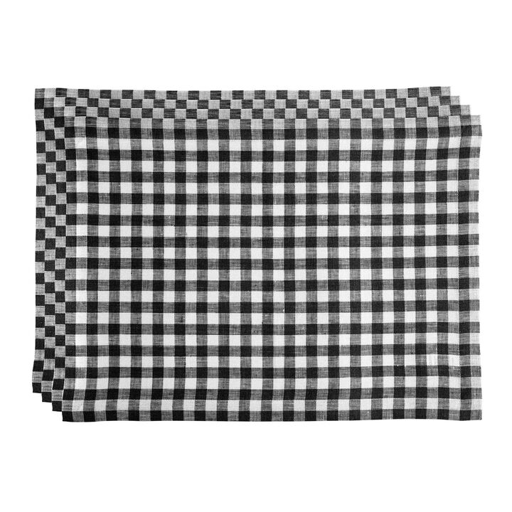 Solino Home 100% Pure Linen 14 x 19 Inch Placemats Set of 4 | Gingham Check
