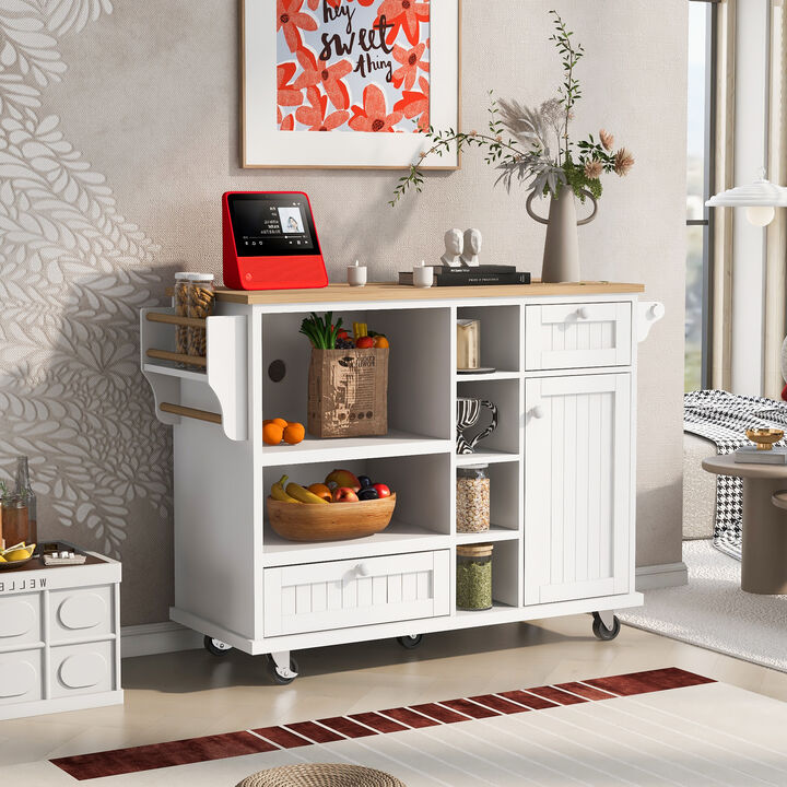 Streamdale Solid Wood Kitchen Island Cart with Storage & Locking Wheels - White