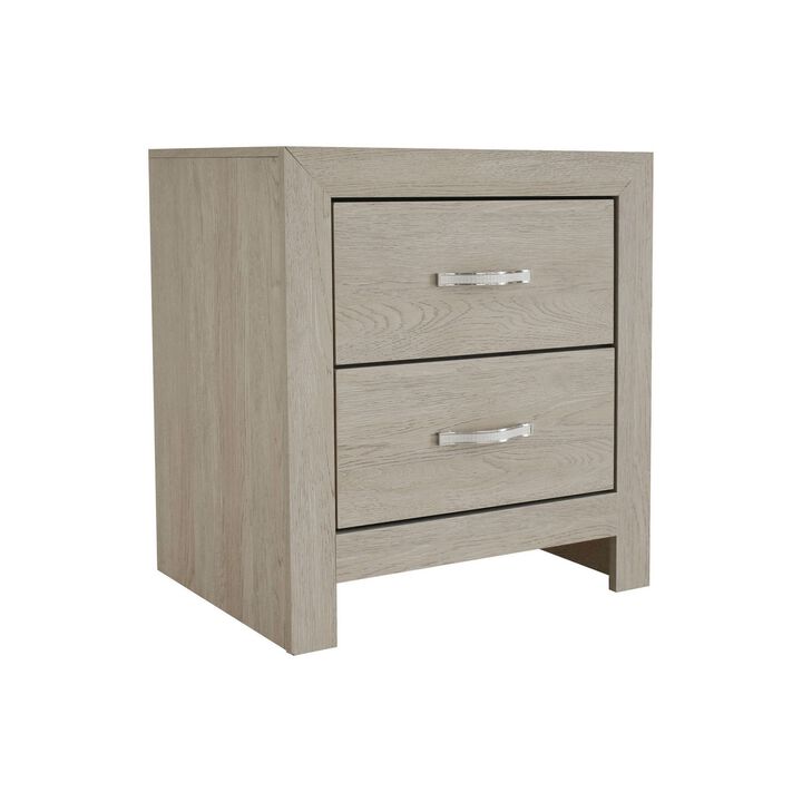 Ancy 24 Inch 2 Drawer Nightstand, Faux Diamond Inlay Handles, Natural Brown-Benzara