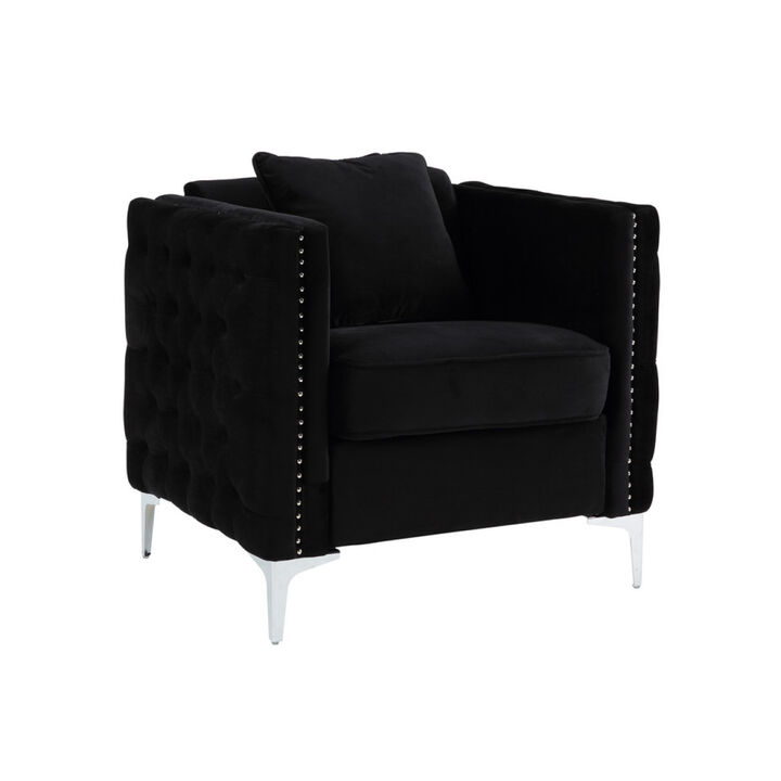 Bayberry Black Velvet Chair With 1 Pillow