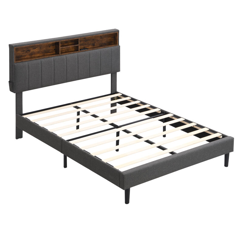 Merax Upholstered Platform Bed with Storage Headboard