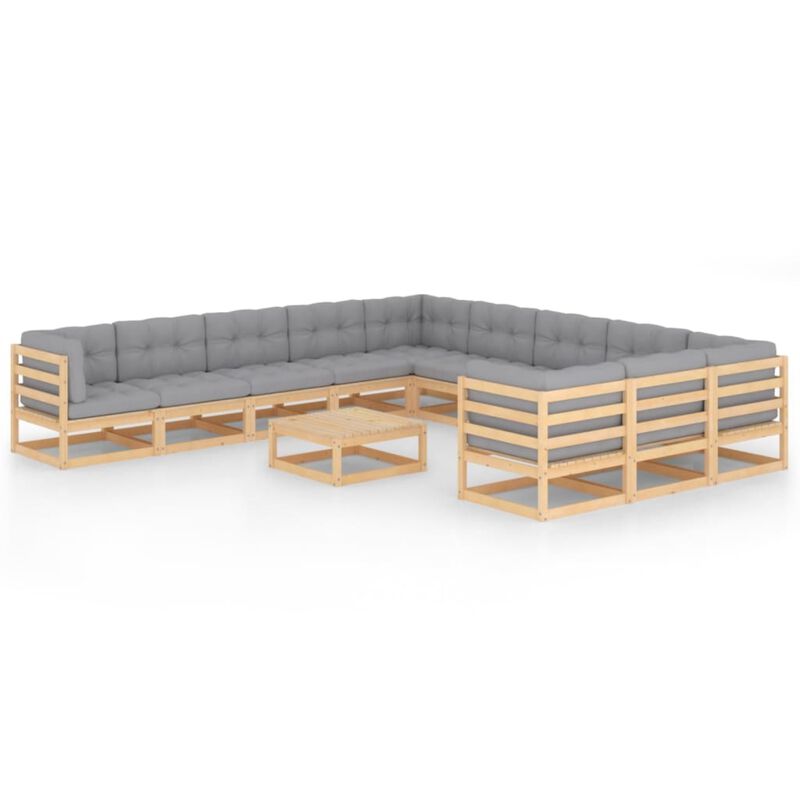 vidaXL 12 Piece Garden Lounge Set with Cushions Solid Pinewood