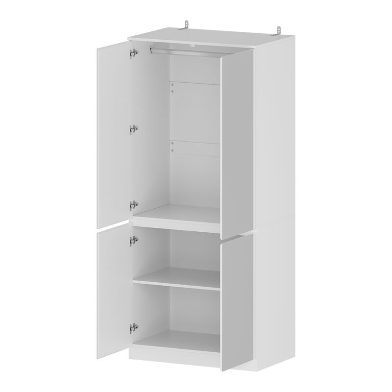 White High Gloss Mirrored Doors 31.5 in. W Wardrobe Armoires W/Mirror Doors, Hanging Rod 70.9 in. H x 15.7 in. D