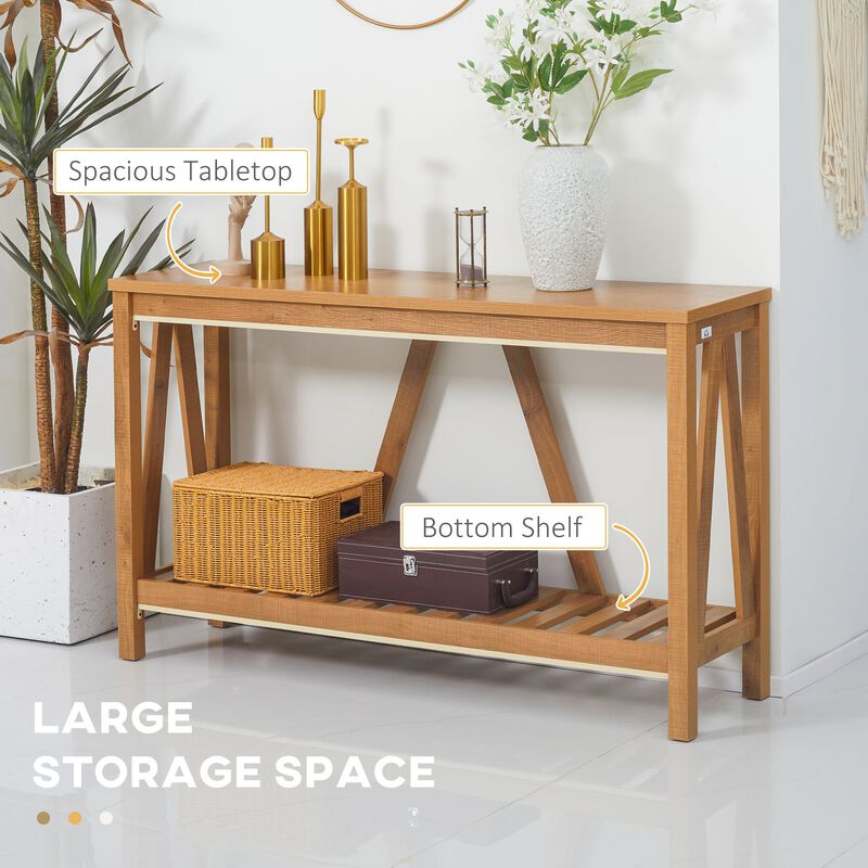 Brown Rustic Console: Farmhouse Table with Storage for Living Room