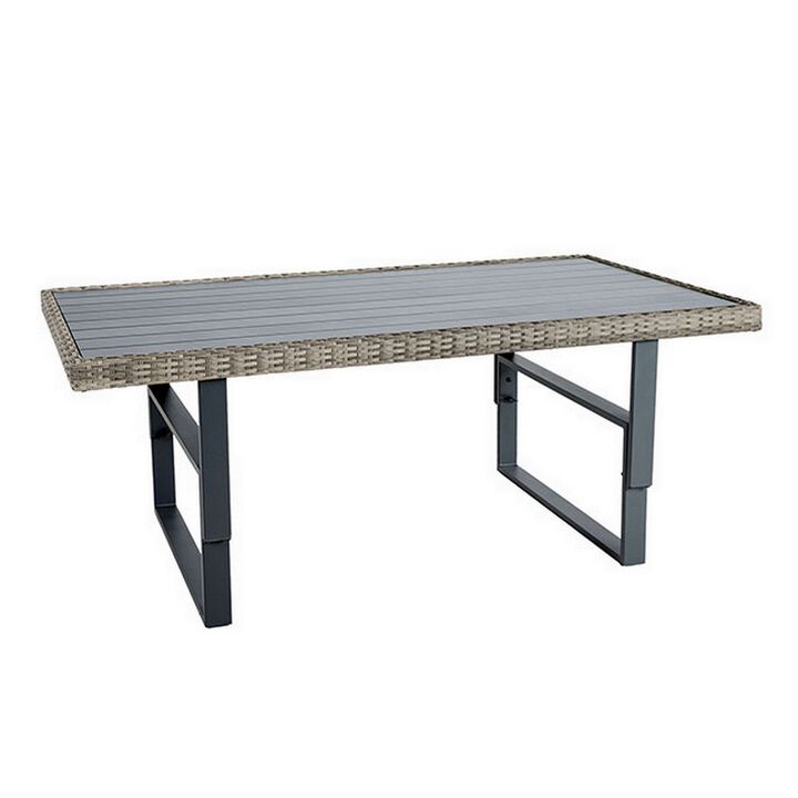 Foca 63 Inch Outdoor Rectangular Dining Table, Adjustable Height, Wicker  - Benzara