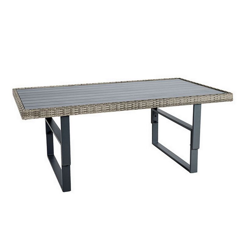 Foca 63 Inch Outdoor Rectangular Dining Table, Adjustable Height, Wicker  - Benzara