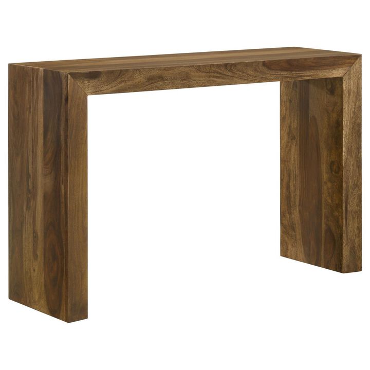 Ody 34 Inch Console Sofa Table, U Shaped, Sheesham Wood, Auburn Brown - Benzara