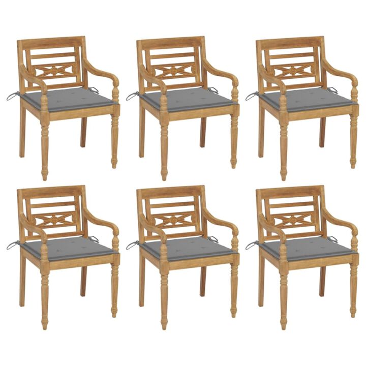 vidaXL Batavia Chairs with Cushions 6 pcs Solid Teak Wood