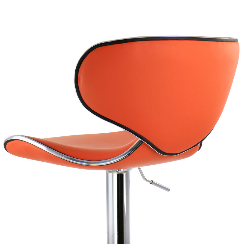 Elama 2 Piece Slim Faux Leather Adjustable Bar Stool in Orange with Chrome Base