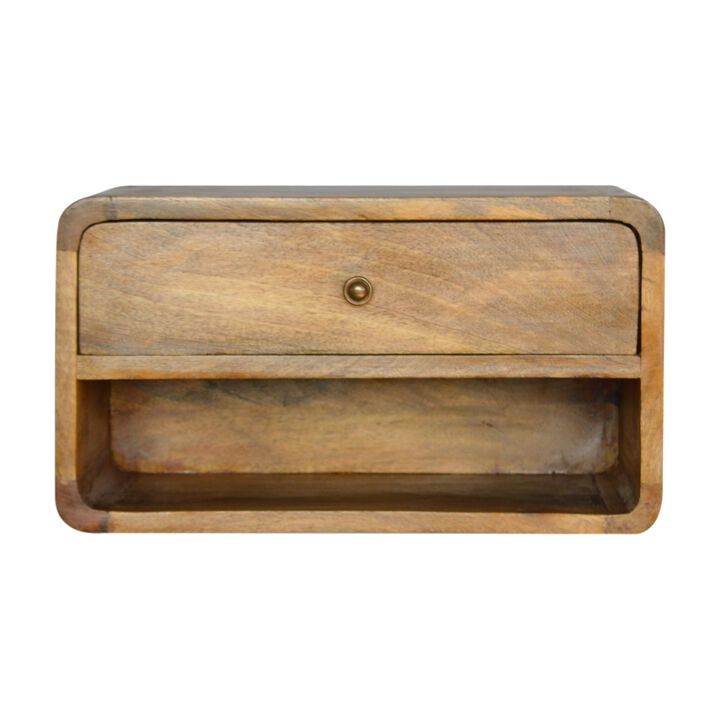 Floating Curve Open Slot 1 Drawer Solid Wood NightStand