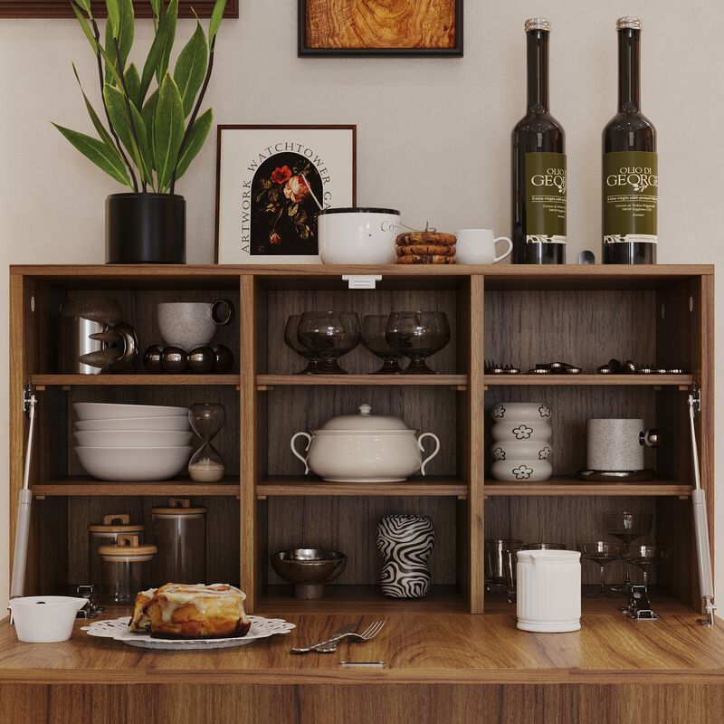FUFU&GAGA Storage Cabinet - E0 1.5cm Particleboard, Adjustable Shelves, Expandable Top, Great for Cutlery Storage (31.5"W x 13.8"D x 47.2"H), Walnut