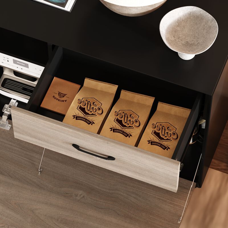 FUFU&GAGA 63" Modern TV Stand with Storage Drawers and Open Shelves, (63" W x 15.7" D x 26.8" H),Black and Brown