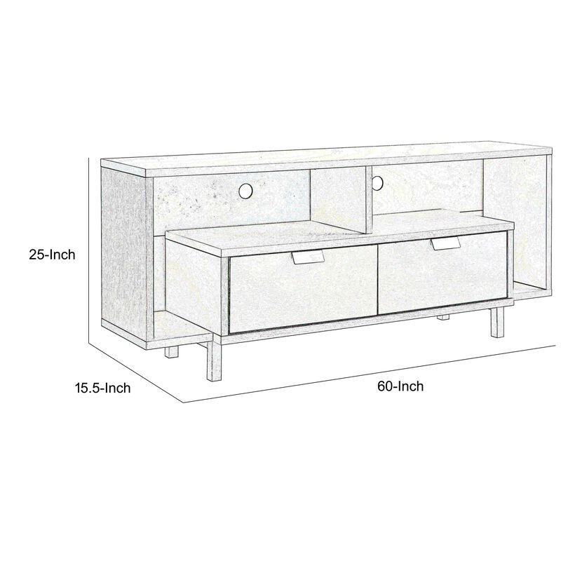 Jett 60 Inch TV Media Entertainment Console, 2 Drawers, 2 Shelves, White-Benzara