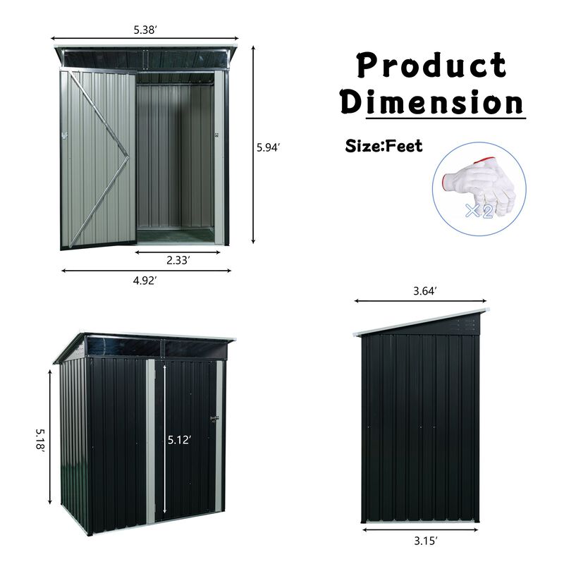 MONDAWE 5ft x 3ft Steep Slope Outdoor Metal Storage Shed With Transparent Plate and Hinged door