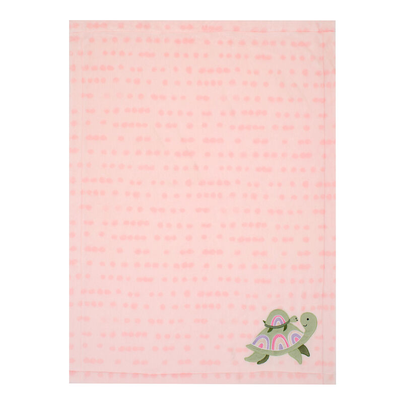 Lambs & Ivy Sea Dreams Cozy Pink Fleece Turtle Applique Baby Blanket