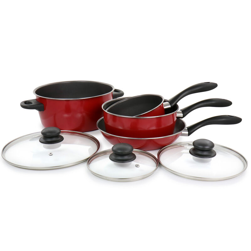 Gibson Home Armada 7 Piece Nonstick Carbon Steel Cookware Set in Red