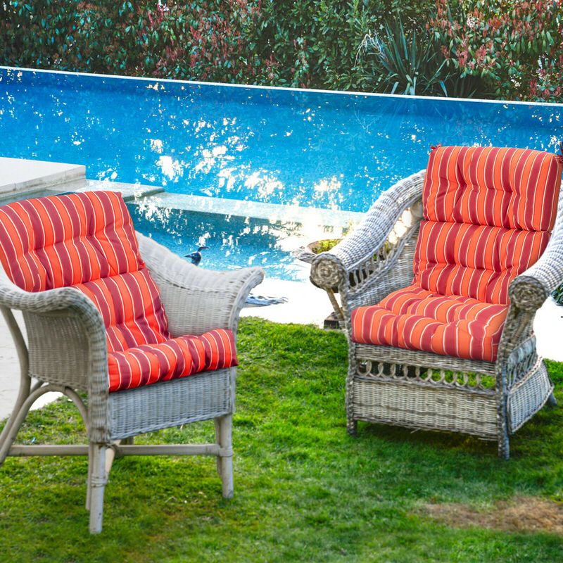 Tufted Patio High Back Chair Cushion with Non-Slip String Ties