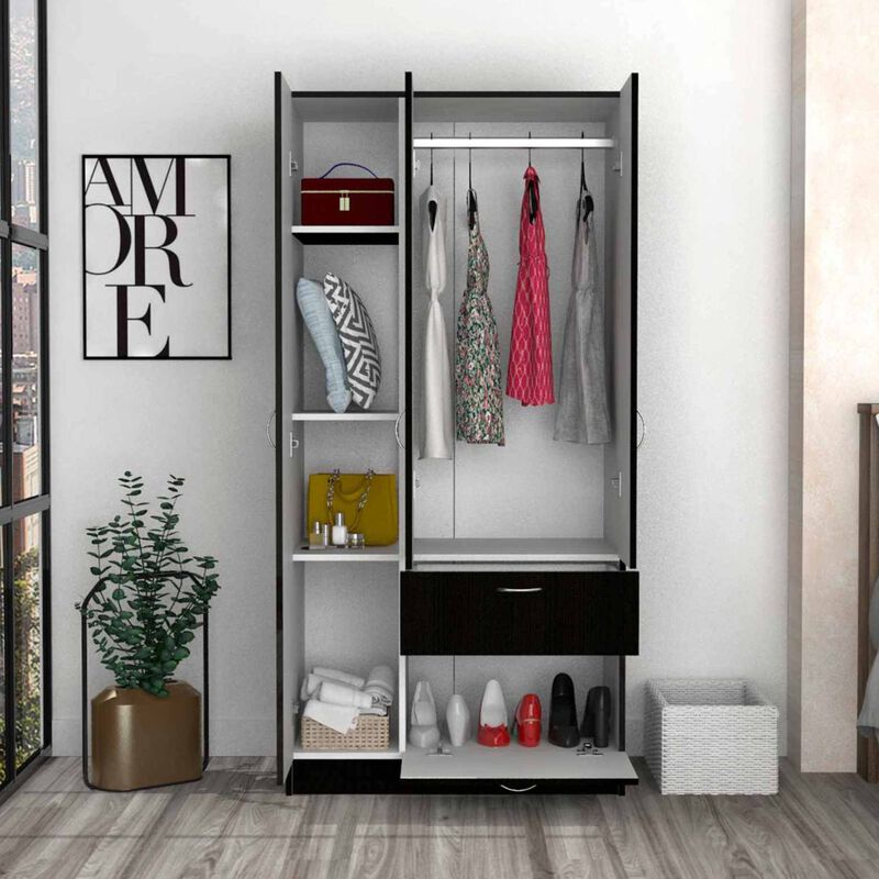 Meredith 1-Drawer Rectangle Armoire Black Wengue And White