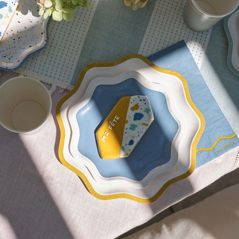 Ma Fete Signature Blue & Yellow Dinner Paper Napkins -  Disposable, Eco Friendly, Sustainable, Kitchen Napkins / Guest Towel (Pack of 16)