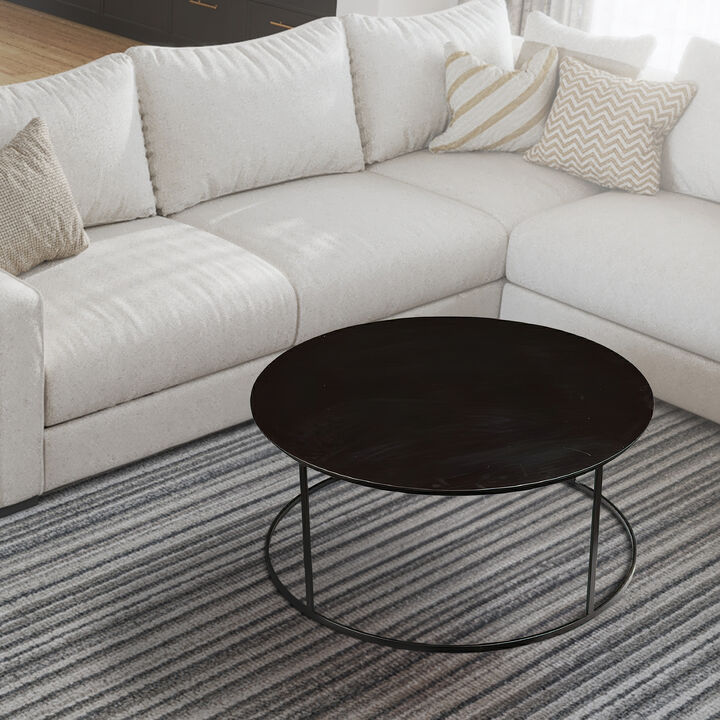 Round Metal Frame Side Table with Tubular Legs, Dark Brown - Benzara