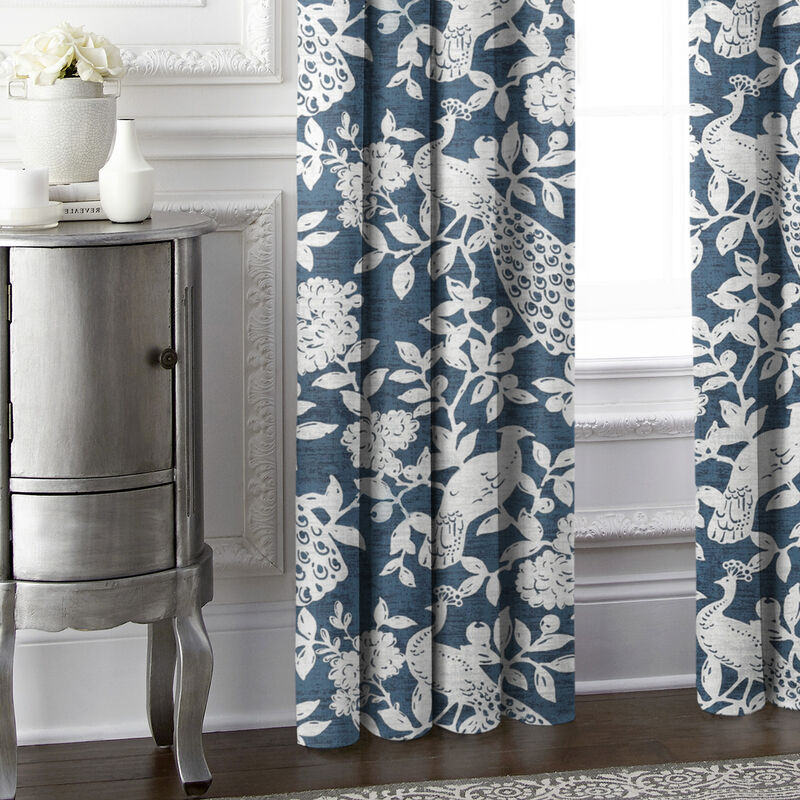 6ix Tailors Fine Linens Lark Navy Pole Top Drapery Panel Pair
