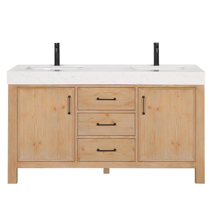 Vinnova Design Free-standing Double Bathroom Vanity with Composite top in Lightning White