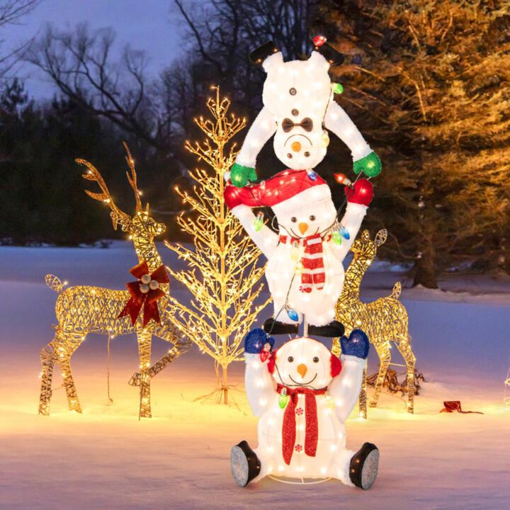 Hivvago 5.6 Feet Lighted Stacked Snowmen Christmas Decoration