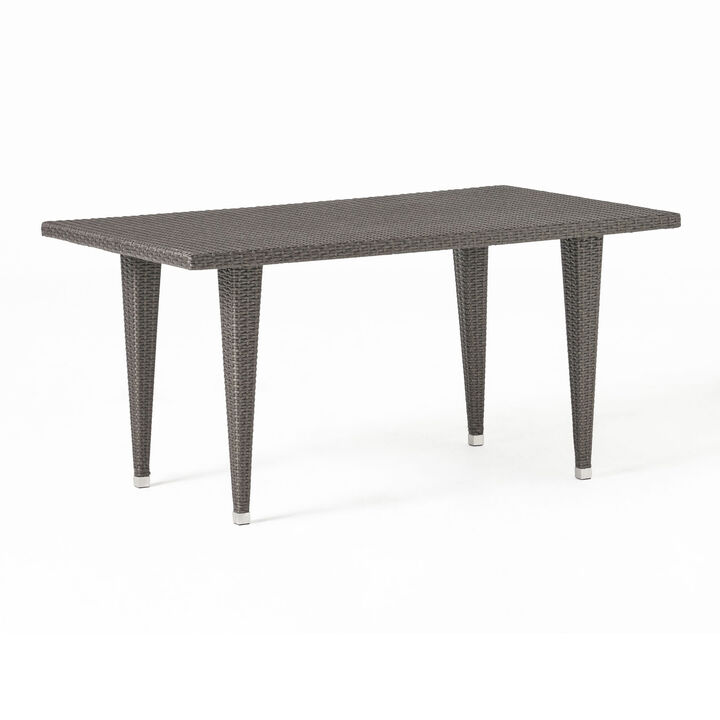 Miny Outdoor Dining Table, 59 Inch Outdoor Iron Top, Gray Faux Wicker - Benzara