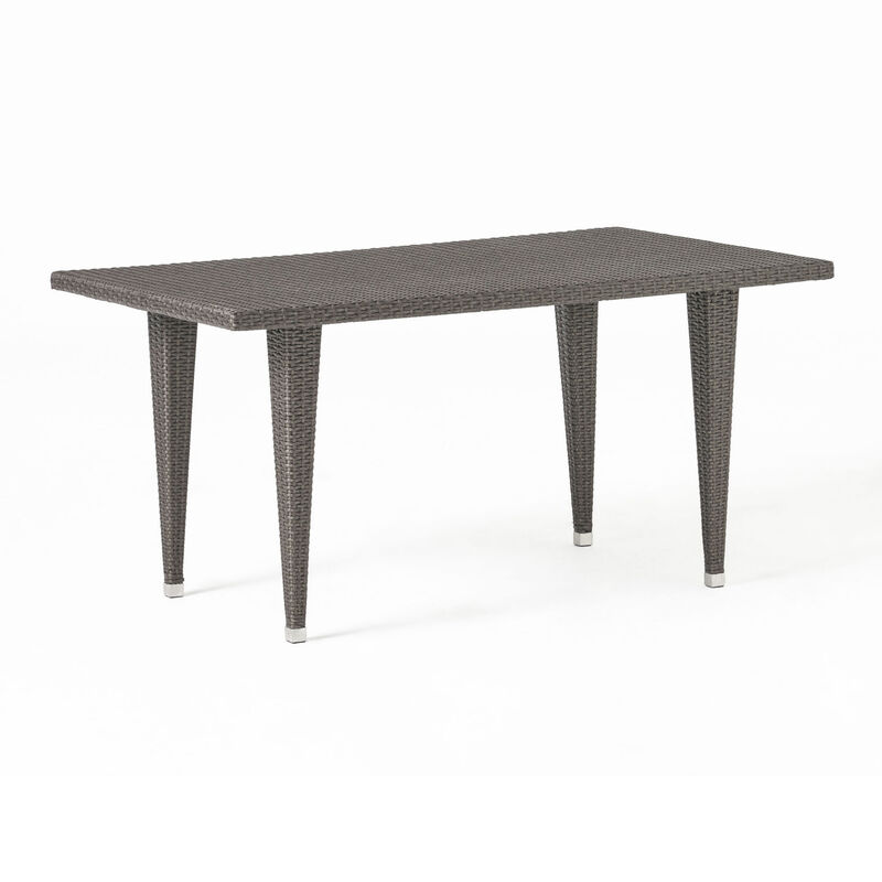Miny Outdoor Dining Table, 59 Inch Outdoor Iron Top, Gray Faux Wicker - Benzara